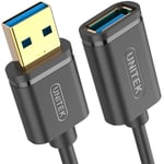 UNITEK USB 3.0 A Fiş USB A Jak/Uzatma Kablosu / 2 Metre, Siyah/Uzatma Yazıcı, Klavye, Kart Okuyucu vs. için/Y-C459GBK