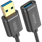 UNITEK USB 3.0 A Fiş USB A Jak/Uzatma Kablosu / 2 Metre, Siyah/Uzatma Yazıcı, Klavye, Kart Okuyucu vs. için/Y-C459GBK