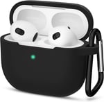 URUCHI AirPods 3. Nesil ile Uyumlu İnce ve Hafif Silikon Kılıf, Yumuşak Esnek Tasarım, Anahtarlıklı, Kablolu ve Kablosuz Şarj Uyumlu – Siyah (A2564 A2565 A2566)
