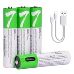 USB AAA Lityum iyon Şarj Edilebilir Pil, Yüksek Kapasiteli 1.5V 750mWh Şarj Edilebilir AAA Pil, 1 H Hızlı Şarj, C Tipi Bağlantı Noktası Kablosu ile 1200 Döngü, Sabit Çıkış, 4'lü Paket (4 AAA)…