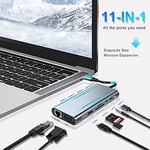 USB C HUB, Yerleştirme İstasyonu, 11'i 1 arada USB C Adaptörü, 4K HDMI, VGA, USB 3.0 Bağlantı Noktaları, C Tipi PD, Gigablit Ethernet RJ45, SD/TF Kartları, 3,5 mm AUX, MacBook Pro/Air ile Uyumlu, Daha