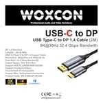 USB-C to Display Port Cable, DP1.4, USB 3.2 Standart, 8K 30Hz, 4K 120Hz Desteği, Thunderbolt 4, Thunderbolt 3, 2 Metre, En Yeni Model