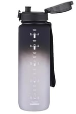 Uzspace 1000ml Büyük Boy Soft Touch Çift Renk Motivasyon Tritan Su Matarası (Siyah-Beyaz)