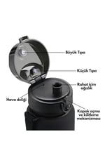 Uzspace 1000ml Büyük Boy Soft Touch Çift Renk Motivasyon Tritan Su Matarası (Siyah-Beyaz)
