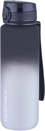 Uzspace 1000ml Büyük Boy Soft Touch Çift Renk Motivasyon Tritan Su Matarası (Siyah-Beyaz)