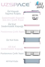 Uzspace 1200 ML İki Kat Dört Bölme Paslanmaz Çelik Lunch Box Yeni Nesil Sefer Tası-Sos Kaseli Model-FFLBOX8023 (Turuncu)