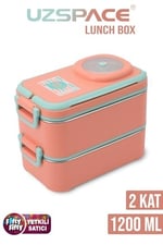 Uzspace 1200 ML İki Kat Dört Bölme Paslanmaz Çelik Lunch Box Yeni Nesil Sefer Tası-Sos Kaseli Model-FFLBOX8023 (Turuncu)