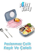 Uzspace 600 ML Çorba Kaseli-Çelik Kaşık Çatallı Paslanmaz Çelik Bento Lunch Box Yeni Nesil Sefer Tası-FFLBOX8021600 (Turuncu)