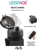 Uzspace 800ml -Yeni Ebat-Boy 25 cm-Tritan Su Matarası Bpa Koku Sızdırma Yok (FF SİYAH)