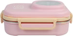 Uzspace Bento 1100ml Lunchbox Tek Katlı 3 Bölmeli Kaseli Çelik Sefer Tası Yemek Kutusu (Açık Pembe-Sarı)