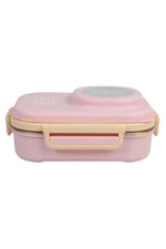 Uzspace Bento 1100ml Lunchbox Tek Katlı 3 Bölmeli Kaseli Çelik Sefer Tası Yemek Kutusu (Açık Pembe-Sarı)