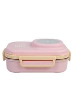 Uzspace Bento 1100ml Lunchbox Tek Katlı 3 Bölmeli Kaseli Çelik Sefer Tası Yemek Kutusu (Açık Pembe-Sarı)