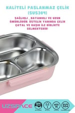 Uzspace Bento 1100ml Lunchbox Tek Katlı 3 Bölmeli Kaseli Çelik Sefer Tası Yemek Kutusu (Açık Pembe-Sarı)