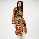 Uzun Kimono Beli Kuşaklı Desenli