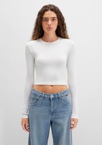 Uzun Kollu Gri Crop Basic Tişört Crop/Kısa Kesim 1612822-88467