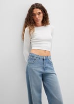 Uzun Kollu Gri Crop Basic Tişört Crop/Kısa Kesim 1612822-88467