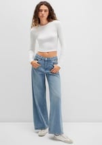 Uzun Kollu Gri Crop Basic Tişört Crop/Kısa Kesim 1612822-88467