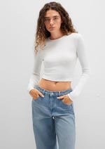 Uzun Kollu Gri Crop Basic Tişört Crop/Kısa Kesim 1612822-88467