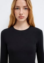 Uzun Kollu Siyah Crop Basic Tişört Crop/Kısa Kesim 1612822-900