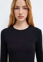 Uzun Kollu Siyah Crop Basic Tişört Crop/Kısa Kesim 1612822-900 - Bedenler: XS, S, M