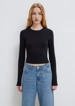Uzun Kollu Siyah Crop Basic Tişört Crop/Kısa Kesim 1612822-900 - Bedenler: XS, S, M