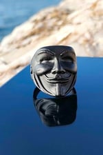 V For Vendetta Maske Model Ayarlanabilir Siyah Erkek Yüzük