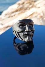V For Vendetta Maske Model Ayarlanabilir Siyah Erkek Yüzük