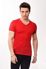 V Yaka Basic Slim Fit Erkek Tişört T-Shirt