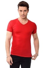 V Yaka Basic Slim Fit Erkek Tişört T-Shirt