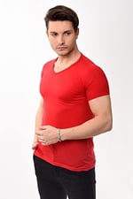 V Yaka Basic Slim Fit Erkek Tişört T-Shirt