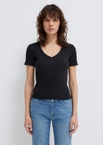 V Yaka Siyah Basic Tişört Fitted/Vücuda Oturan Kesim 1601040-900