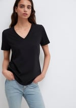 V Yaka Siyah Basic Tişört Loose Fit/Bol Rahat Kesim 166248-900
