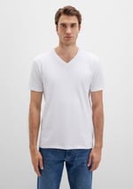 V Yaka Streç Beyaz Basic Tişört Fitted/Vücuda Oturan Kesim 061748-620