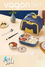 Vagonlife 1100 ML Çorba Kaseli-Metal Kaşıklı Paslanmaz Çelik Bento Lunch Box Yeni Nesil Sefer Tası-ffbl70100