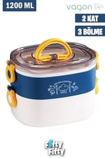 Vagonlife 1200 ML İki Kat Üç Bölme Paslanmaz Çelik Bento Lunch Box Yeni Nesil Sefer Tası-ÇatallıKaşık-FFLBOX50251