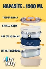 Vagonlife 1200 ML İki Kat Üç Bölme Paslanmaz Çelik Bento Lunch Box Yeni Nesil Sefer Tası-ÇatallıKaşık-FFLBOX50251