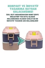 Vagonlife Bento 1000ml Lunchbox 2 Katlı 3 Bölmeli Paslanmaz Çelik Sefer Tası Yemek Kutusu (Pembe-Mor)