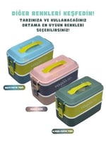 Vagonlife Bento 1000ml Lunchbox 2 Katlı 3 Bölmeli Paslanmaz Çelik Sefer Tası Yemek Kutusu (Pembe-Mor)