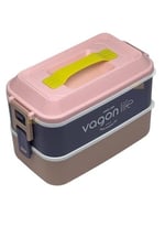 Vagonlife Bento 1000ml Lunchbox 2 Katlı 3 Bölmeli Paslanmaz Çelik Sefer Tası Yemek Kutusu (Pembe-Mor)