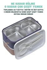 Vagonlife Bento 1000ml Lunchbox 2 Katlı 3 Bölmeli Paslanmaz Çelik Sefer Tası Yemek Kutusu (Pembe-Mor)