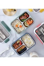 Vagonlife Bento 1000ml Lunchbox Tek Katlı 3 Bölmeli Çelik Sefer Tası Yemek Kutusu (Koyu Yeşil)