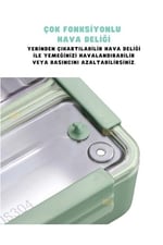 Vagonlife Bento 1100ml Lunchbox Tek Katlı 2 Bölmeli Paslanmaz Çelik Sefer Tası Yemek Kutusu (Yeşil)