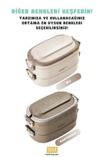 Vagonlife Bento 1140ml Lunchbox 2 Katlı 4 Bölmeli Mini Kaseli Çelik Sefer Tası Yemek Kutusu (Bej)