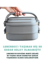 Vagonlife Bento 1140ml Lunchbox 2 Katlı 4 Bölmeli Mini Kaseli Çelik Sefer Tası Yemek Kutusu (Bej)