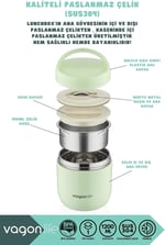 Vagonlife Bento 1200ml Lunchbox 1 Kaseli 4-6 Saat Sıcak/Soğuk Termos Özellikli Çelik Sefer Tası Yemek Kutusu (Yeşil)