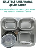 Vagonlife Bento 1200ml Lunchbox Tek Katlı 4 Bölmeli ve Kaseli Çelik Sefer Tası Yemek Kutusu (Siyah)