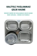 Vagonlife Bento 1200ml Lunchbox Tek Katlı 4 Bölmeli ve Kaseli Çelik Sefer Tası Yemek Kutusu (Siyah)