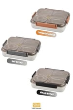 Vagonlife Bento 1200ml Lunchbox Tek Katlı 4 Bölmeli ve Kaseli Çelik Sefer Tası Yemek Kutusu (Siyah)