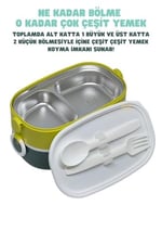 Vagonlife Bento 1300ml Lunchbox 2 Katlı 3 Bölmeli Paslanmaz Çelik Sefer Tası Yemek Kutusu (Koyu Yeşil-Fıstık Yeşili)