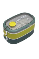 Vagonlife Bento 1300ml Lunchbox 2 Katlı 3 Bölmeli Paslanmaz Çelik Sefer Tası Yemek Kutusu (Koyu Yeşil-Fıstık Yeşili)
